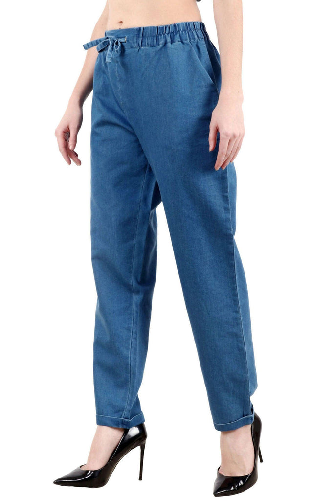 Model wearing Cotton Trousers with Pattern type: Solid-4