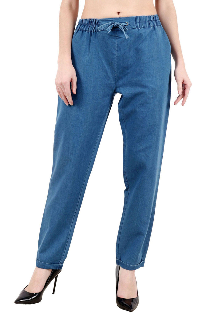 Model wearing Cotton Trousers with Pattern type: Solid-5