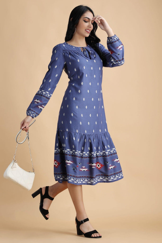 Model wearing Rayon Midi Dress with Pattern type: Ethnic-6