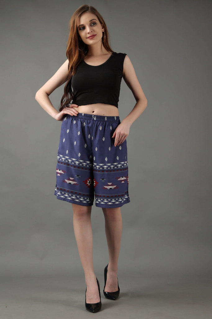 Model wearing Rayon Shorts with Pattern type: Ethnic-2