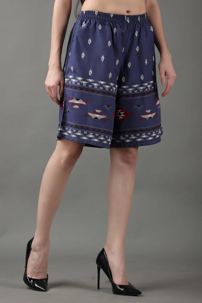 Model wearing Rayon Shorts with Pattern type: Ethnic-5