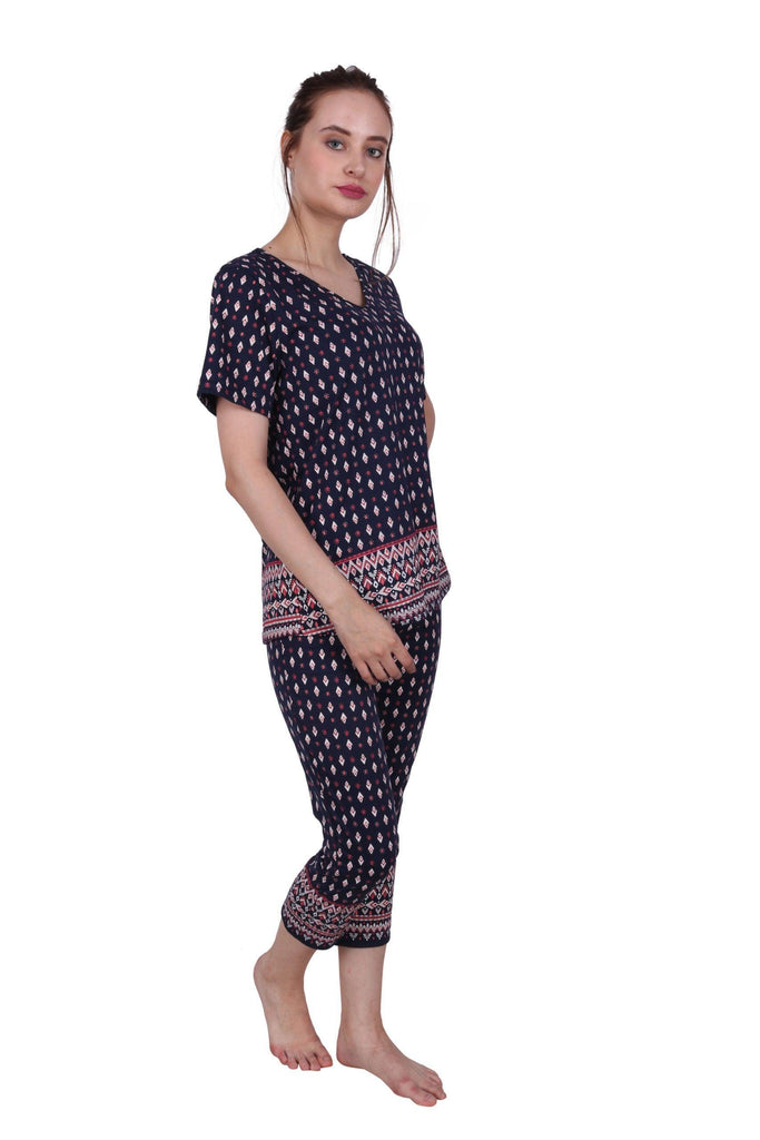 Model wearing Cotton Night Suit Set with Pattern type: Ethnic-2
