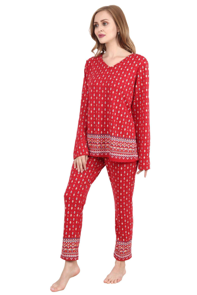 Model wearing Cotton Night Suit Set with Pattern type: Ethnic-3