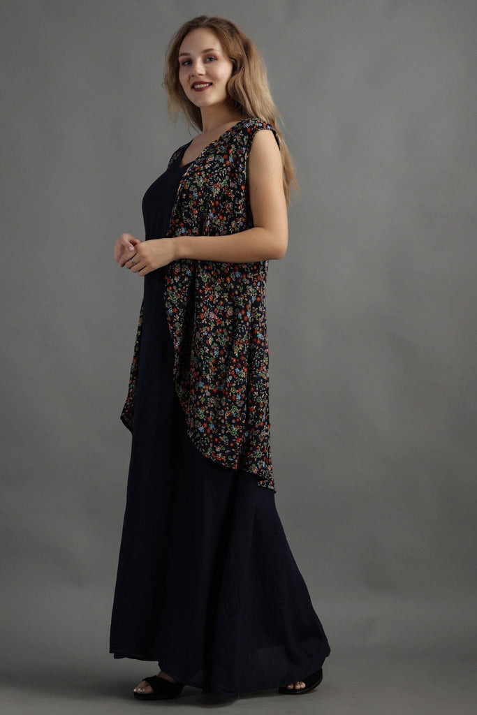 Model wearing Viscose Crepe Shrug with Pattern type: Floral-3