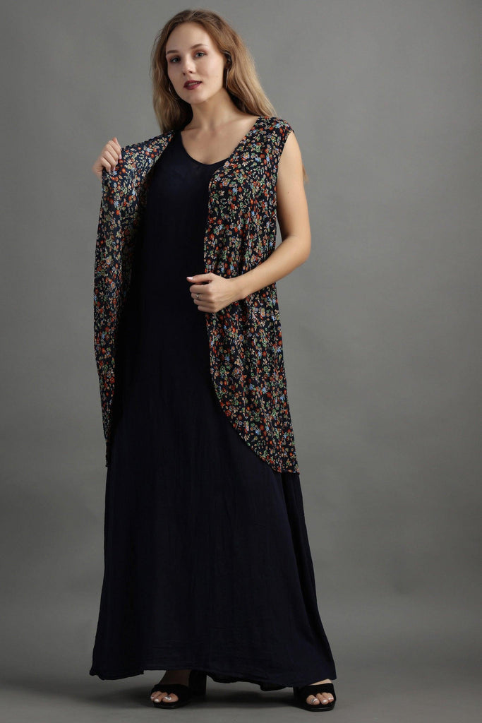 Model wearing Viscose Crepe Shrug with Pattern type: Floral-5