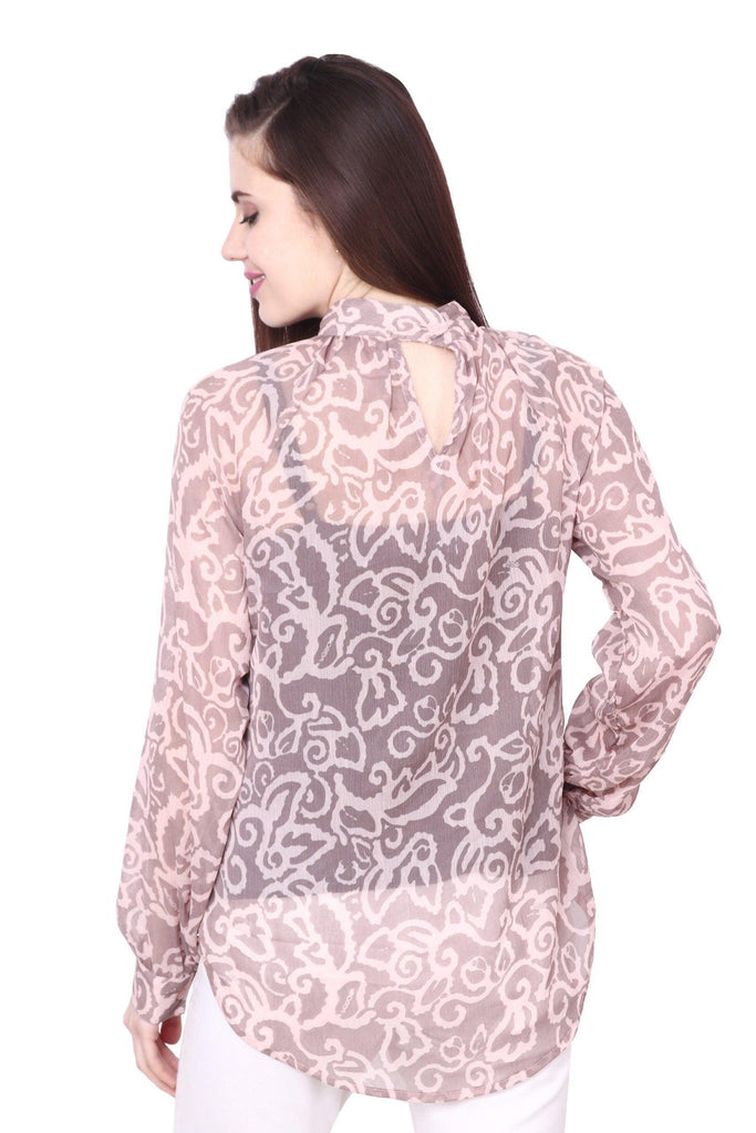 Model wearing Polyster Chiffon Top with Pattern type: Floral-2