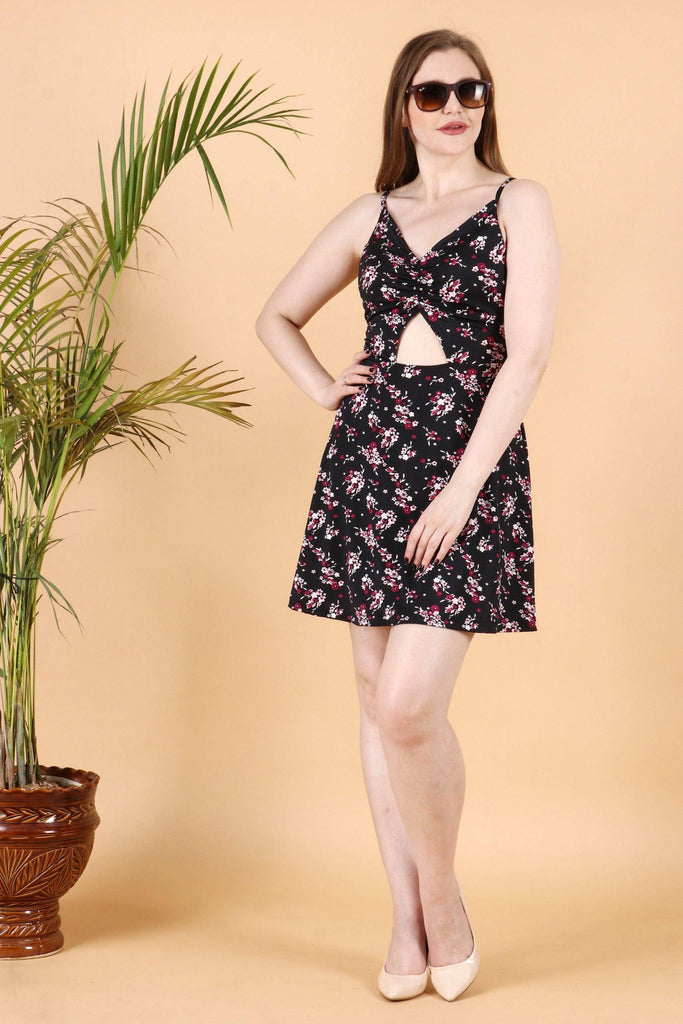 Model wearing Poly Lycra Mini Dress with Pattern type: Floral-2