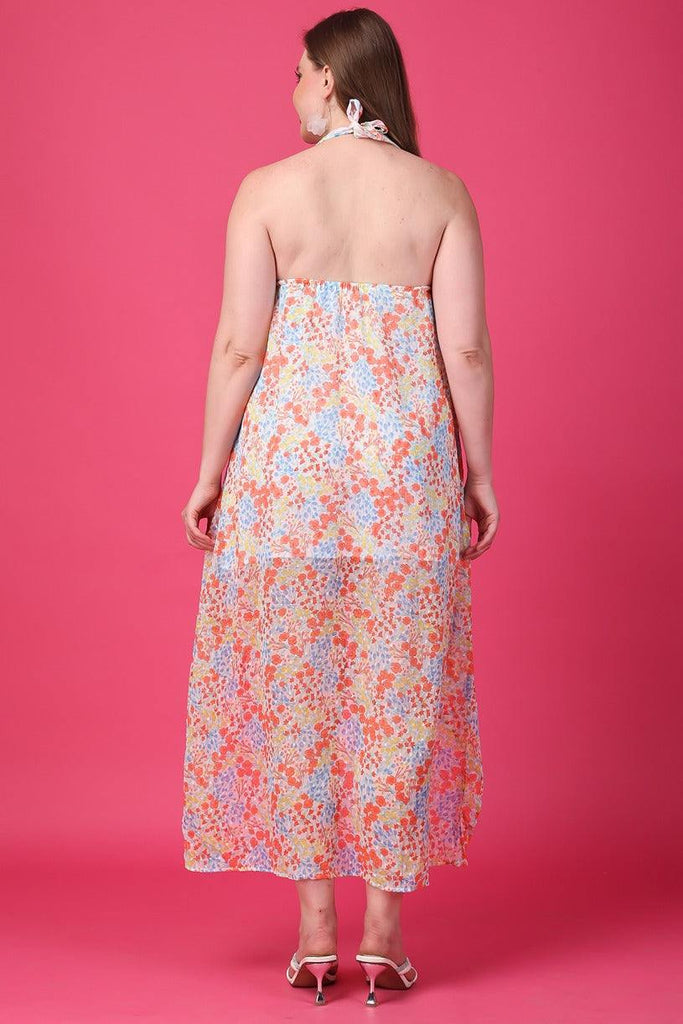 Model wearing Polyster Chiffon Maxi Dress with Pattern type: Floral-1
