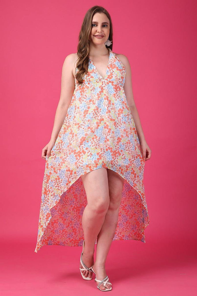 Model wearing Polyster Chiffon Maxi Dress with Pattern type: Floral-2