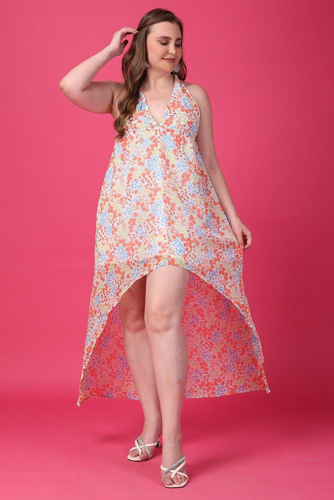 Model wearing Polyster Chiffon Maxi Dress with Pattern type: Floral-3