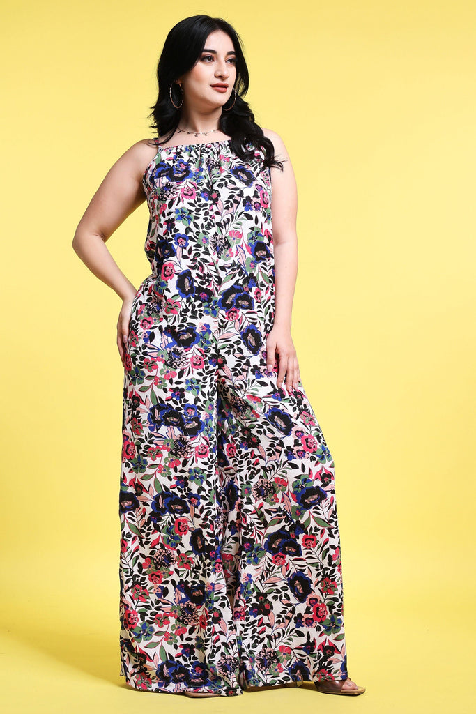 Model wearing Poly Crepe Jumpsuit with Pattern type: Floral-2