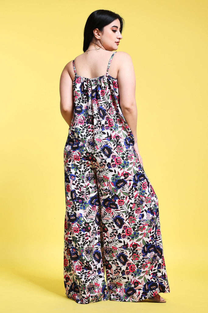 Model wearing Poly Crepe Jumpsuit with Pattern type: Floral-5
