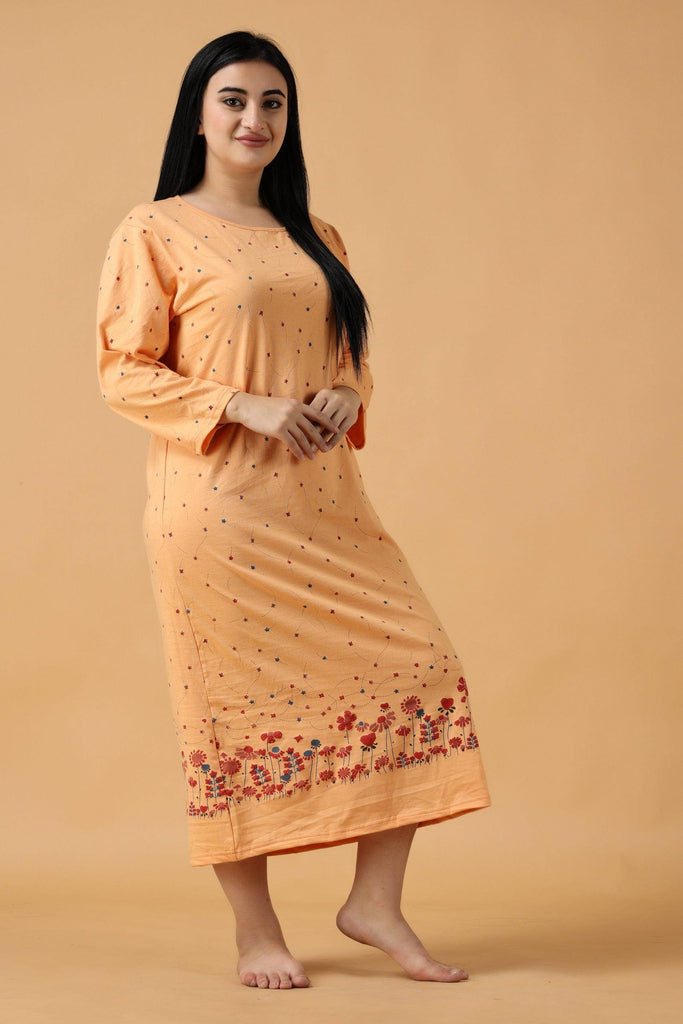Model wearing Cotton Midi Night Dress with Pattern type: Floral -13