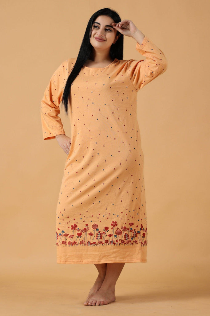 Model wearing Cotton Midi Night Dress with Pattern type: Floral -14