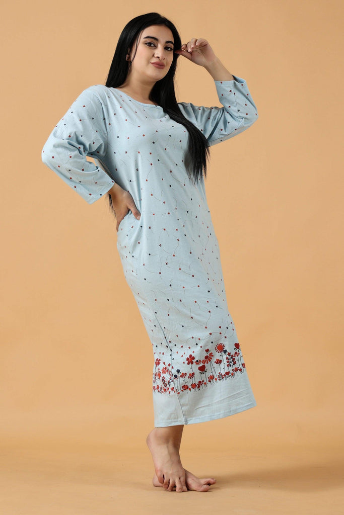 Model wearing Cotton Midi Night Dress with Pattern type: Floral -3