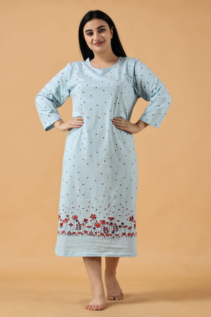 Model wearing Cotton Midi Night Dress with Pattern type: Floral -4