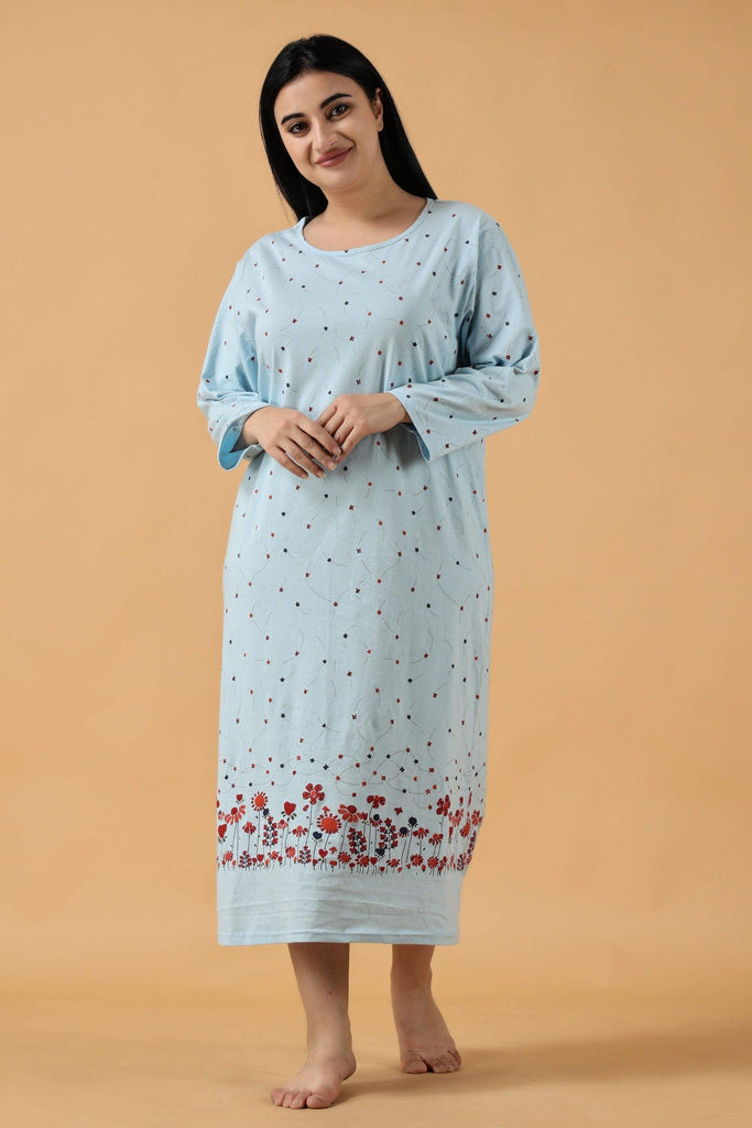 Model wearing Cotton Midi Night Dress with Pattern type: Floral -5