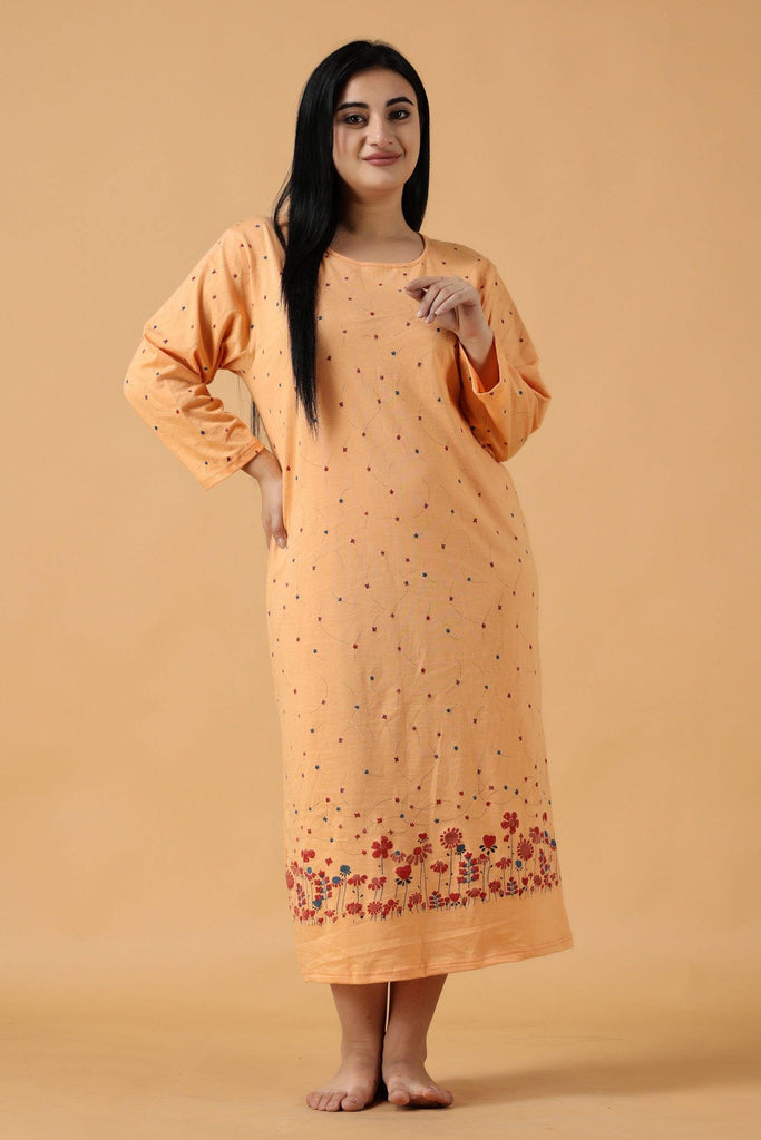 Model wearing Cotton Midi Night Dress with Pattern type: Floral -8