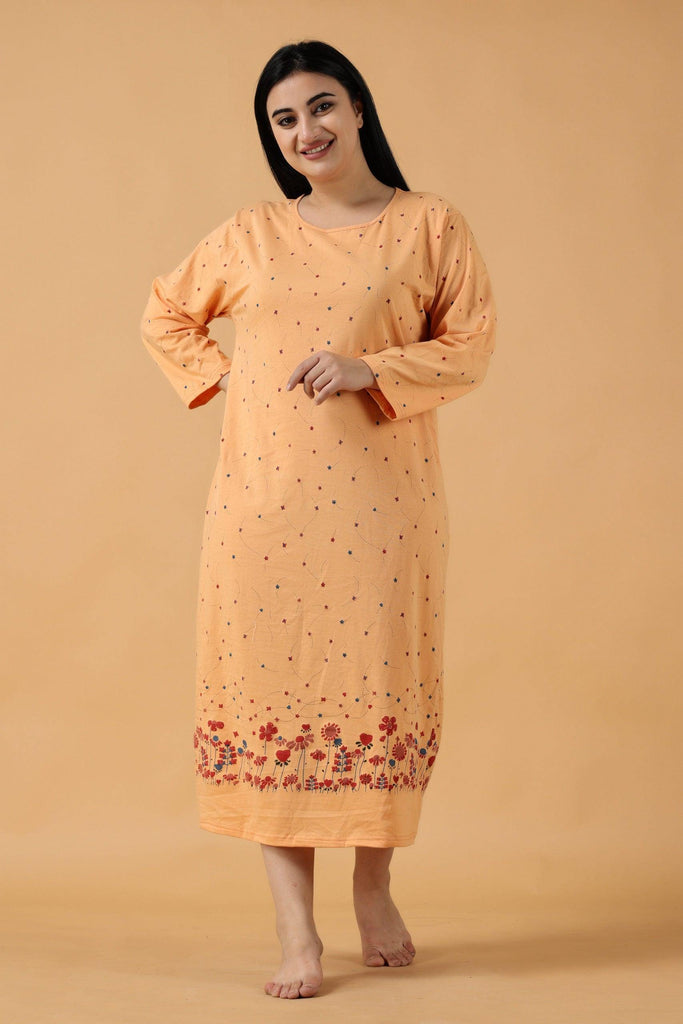 Model wearing Cotton Midi Night Dress with Pattern type: Floral -10