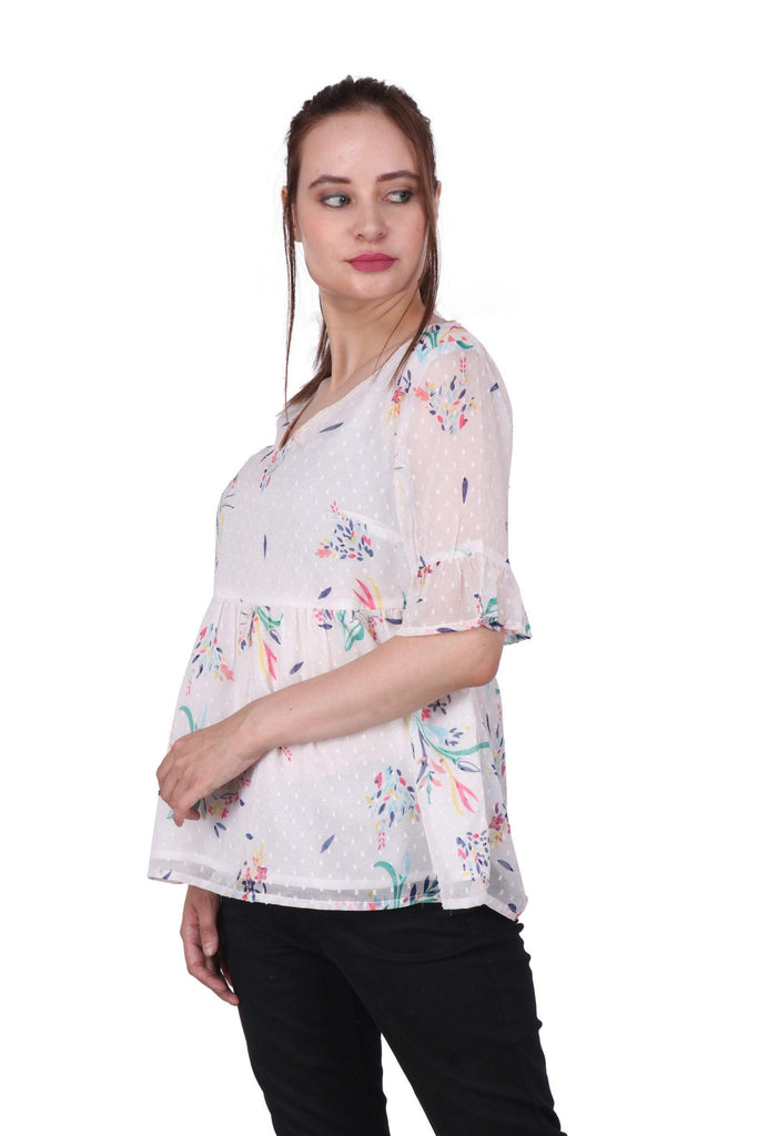 Model wearing Polyster Chiffon Top with Pattern type: Floral-17