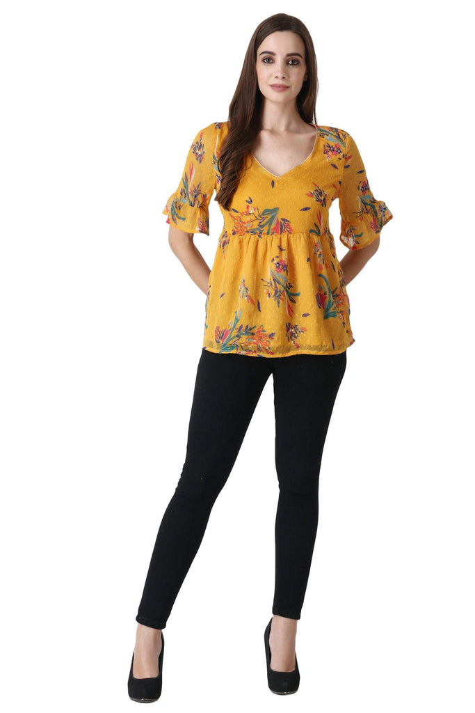 Model wearing Polyster Chiffon Top with Pattern type: Floral-5