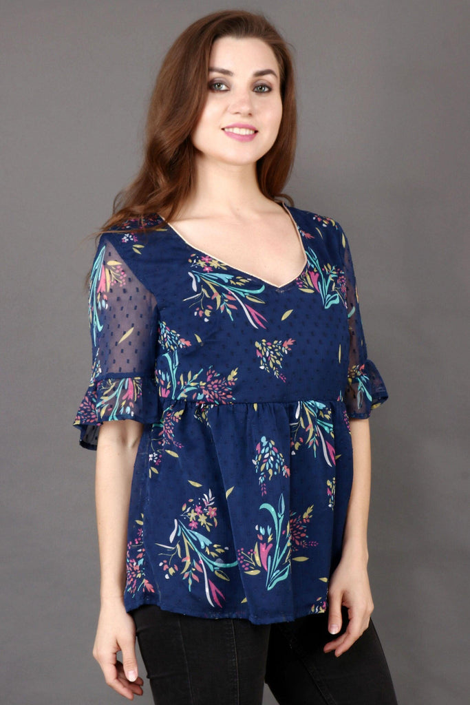 Model wearing Polyster Chiffon Top with Pattern type: Floral-8