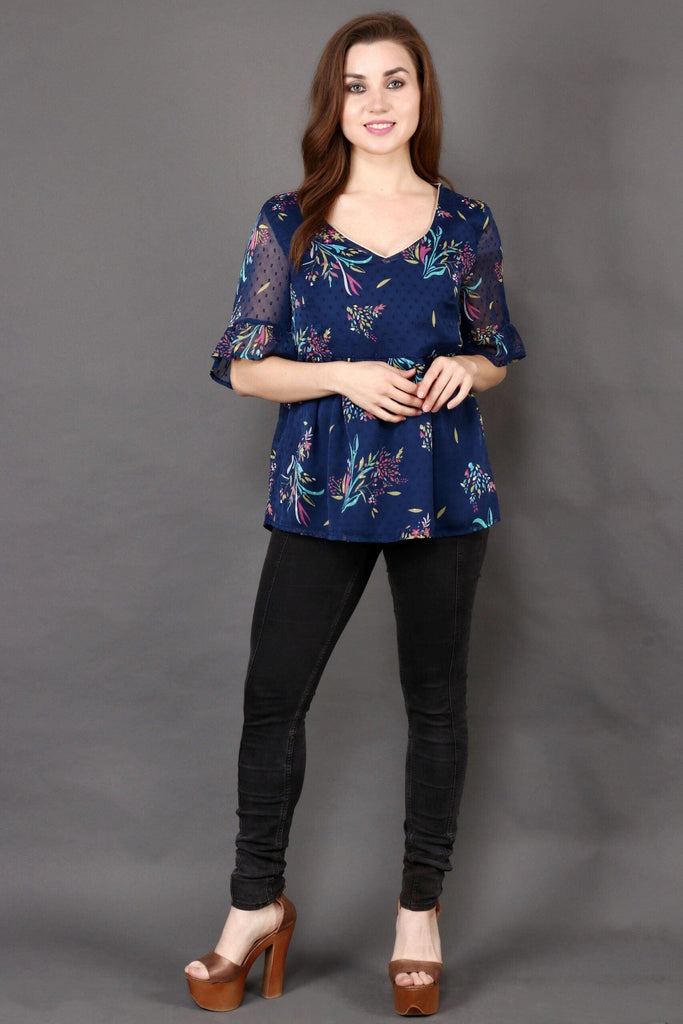 Model wearing Polyster Chiffon Top with Pattern type: Floral-9