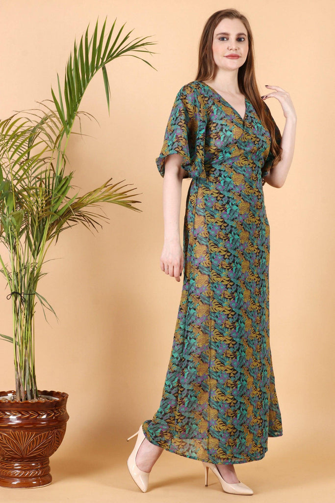 Model wearing Polyster Georgette Maxi Dress with Pattern type: Floral-1