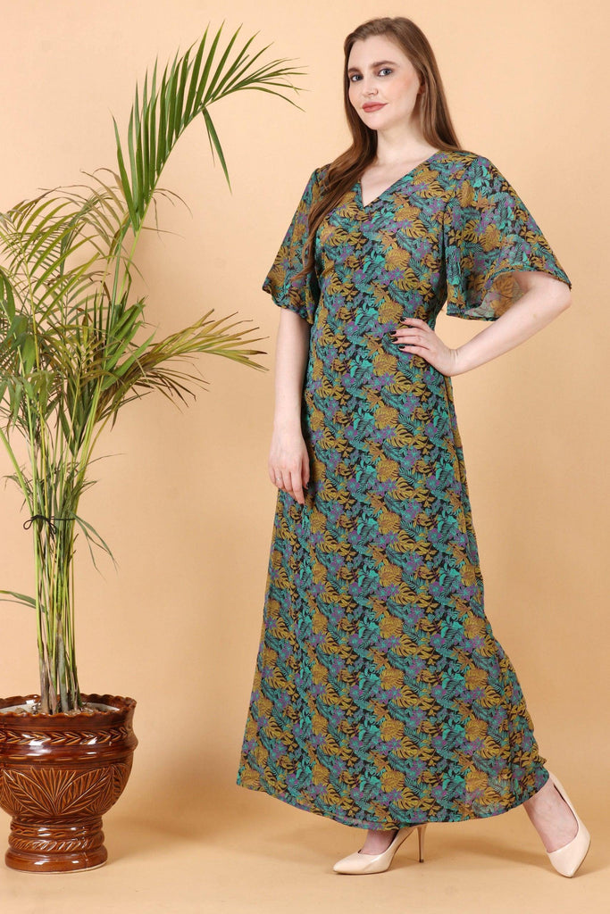 Model wearing Polyster Georgette Maxi Dress with Pattern type: Floral-5