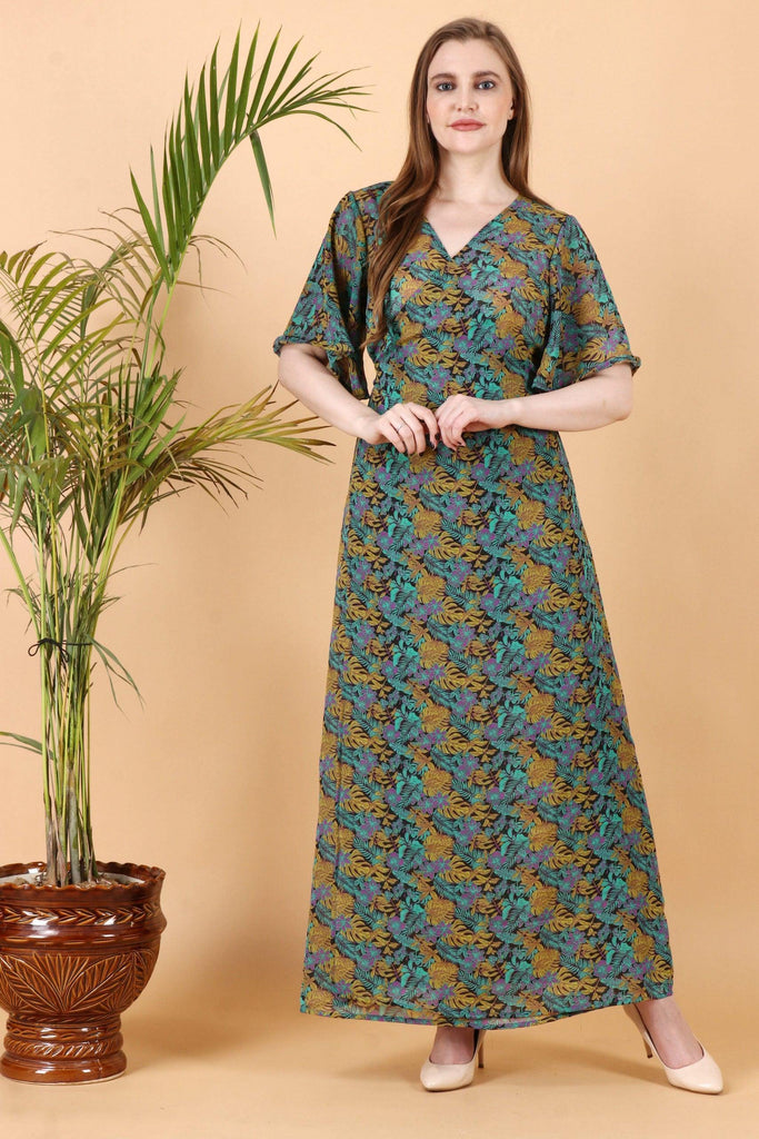 Model wearing Polyster Georgette Maxi Dress with Pattern type: Floral-6