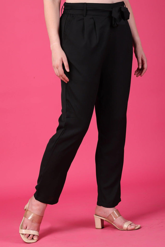 Model wearing Polyester Pant with Pattern type: Solid-12