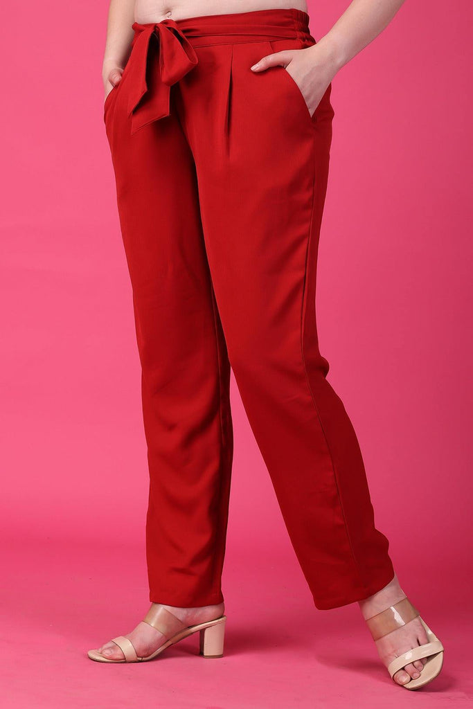 Model wearing Polyester Pant with Pattern type: Solid-2