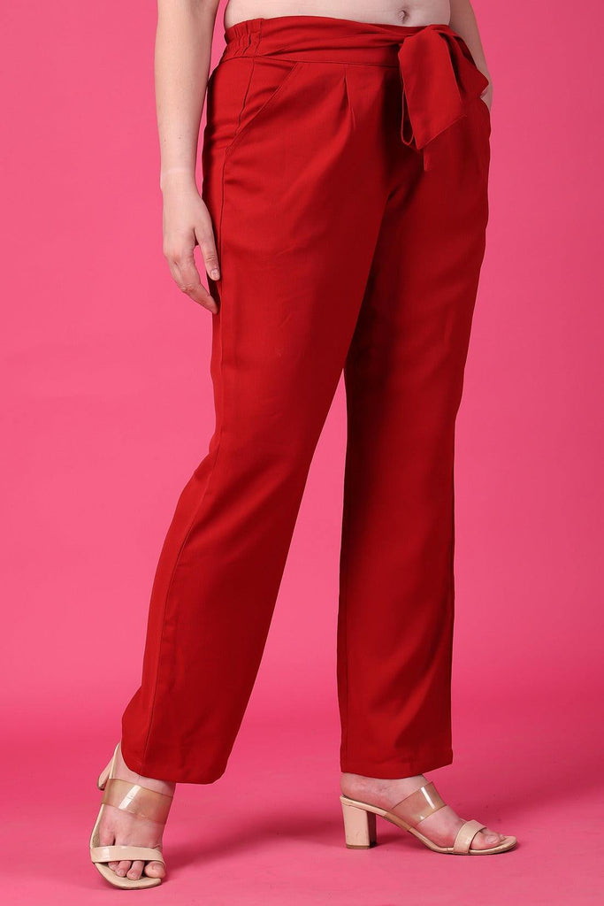 Model wearing Polyester Pant with Pattern type: Solid-3