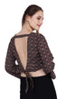 Graphic Printed Backless Tie Top with Bell Sleeves