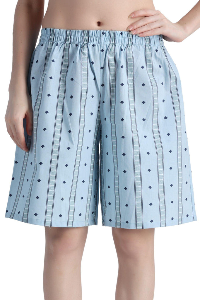 Model wearing Cotton Shorts with Pattern type: Graphic-1