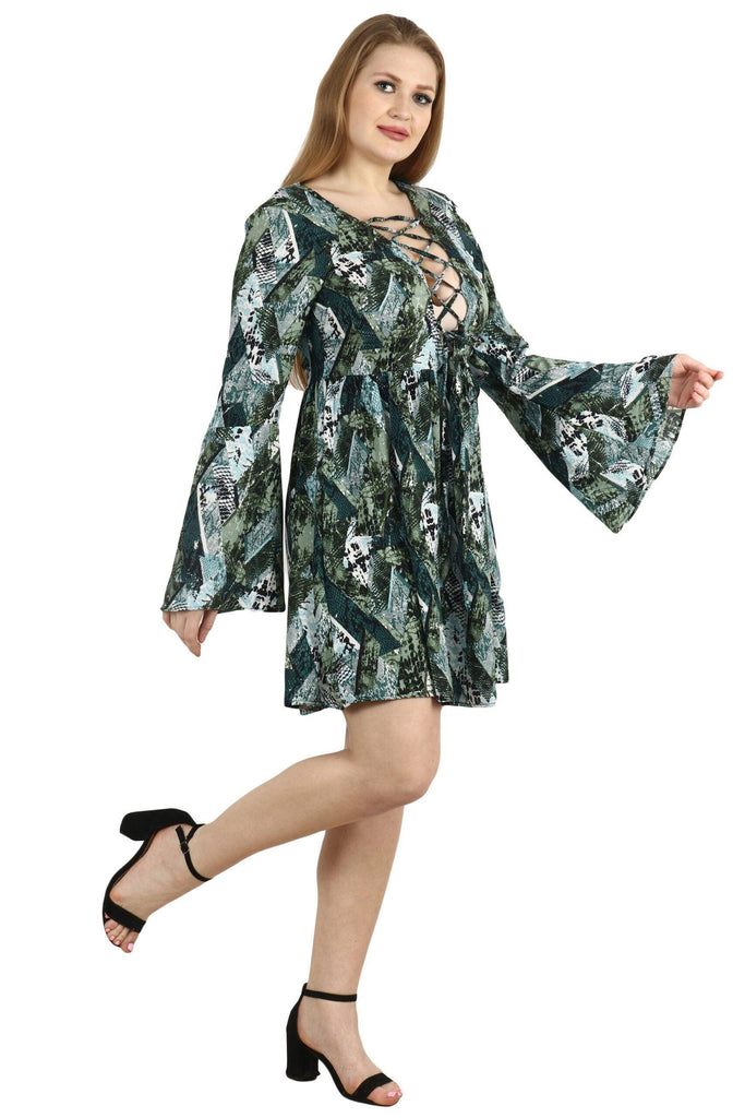 Model wearing Poly Crepe Mini Dress with Pattern type: Abstract-1
