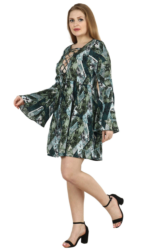Model wearing Poly Crepe Mini Dress with Pattern type: Abstract-2
