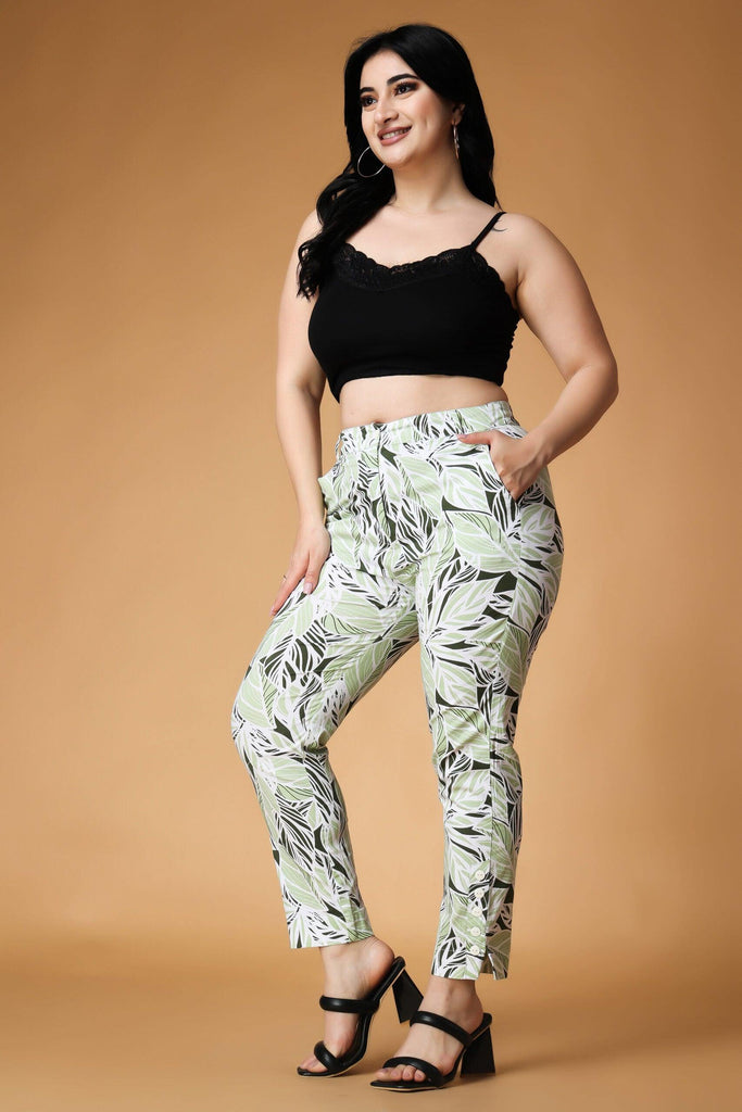 Model wearing Cotton Poplin Pant with Pattern type: Leaf-2
