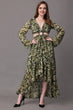 Green Camouflage Printed Asymmetric Dress