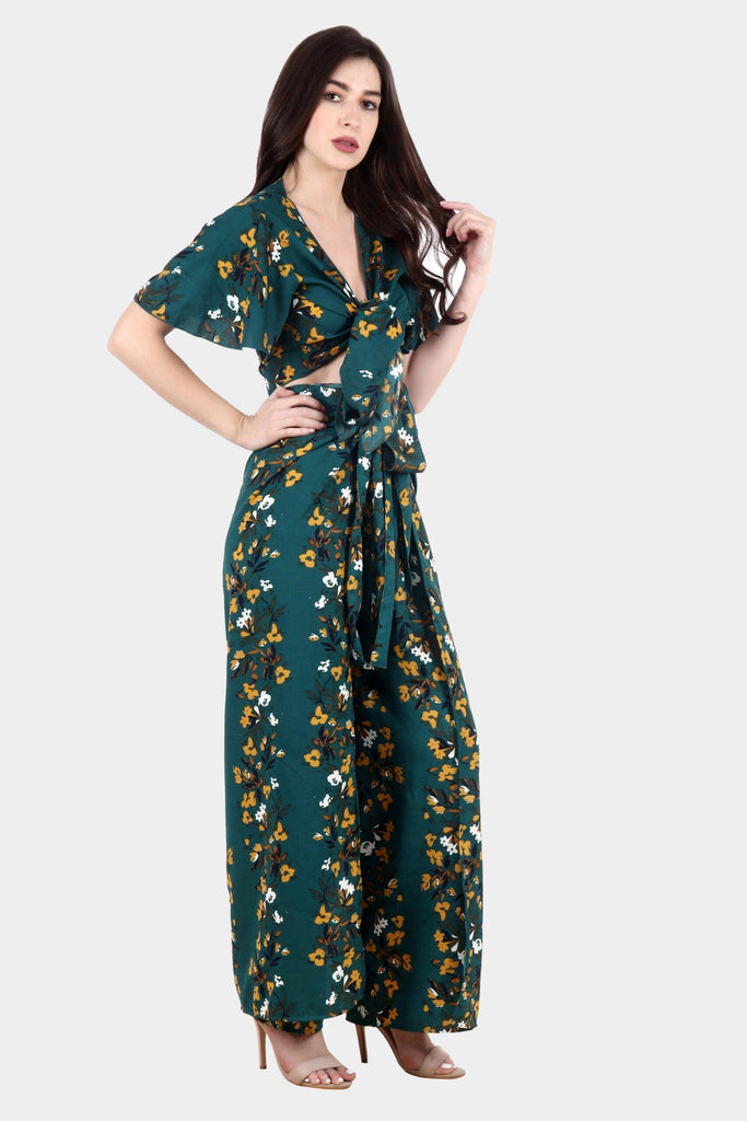 Model wearing Polyester Jumpsuit with Pattern type: Floral-6