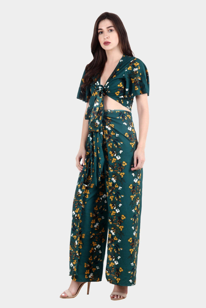 Model wearing Polyester Jumpsuit with Pattern type: Floral-7