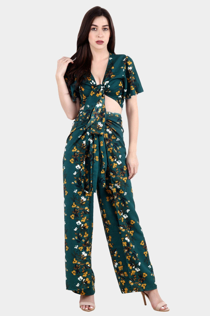 Model wearing Polyester Jumpsuit with Pattern type: Floral-8