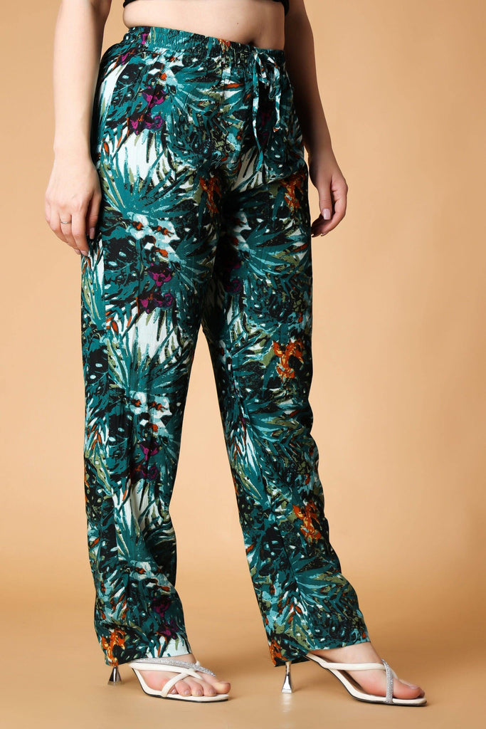 Model wearing Viscose Crepe Pyjamas with Pattern type: Floral-4