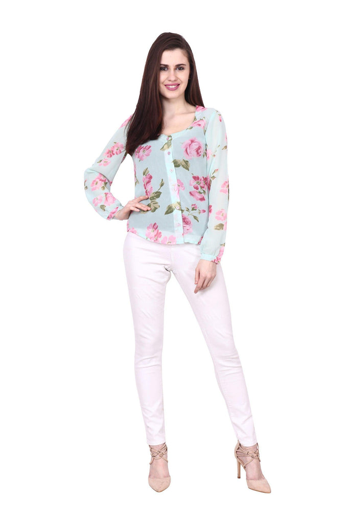 Model wearing Polyster Georgette Top with Pattern type: Floral-6