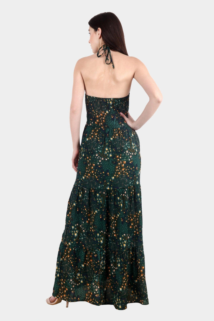 Model wearing Viscose Crepe Maxi Dress with Pattern type: Fountain-2