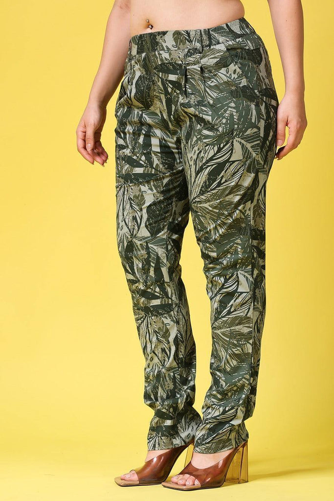 Model wearing Cotton Poplin Pant with Pattern type: Leaf-4