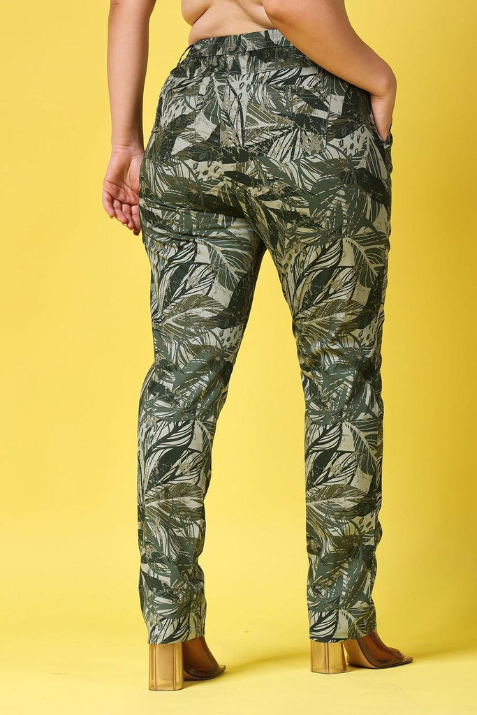 Model wearing Cotton Poplin Pant with Pattern type: Leaf-7