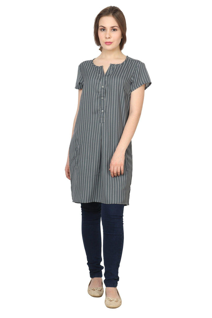 Model wearing Poly Crepe Tunic with Pattern type: Striped-1