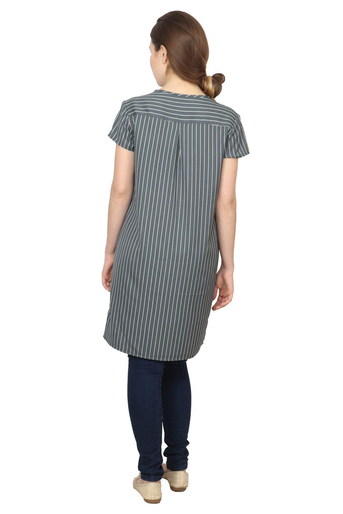 Model wearing Poly Crepe Tunic with Pattern type: Striped-2