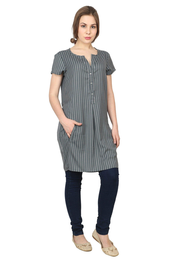 Model wearing Poly Crepe Tunic with Pattern type: Striped-3